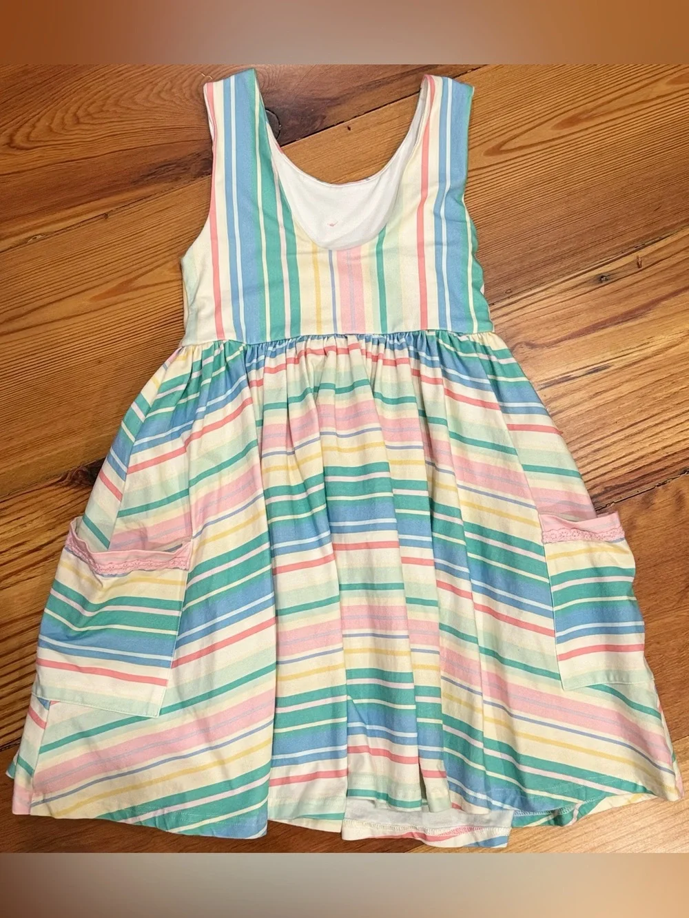 SweetHoney Girls Pastel Multi-Stripe Sleeveless Cotton Dress Size 10 - Picture 5 of 9
